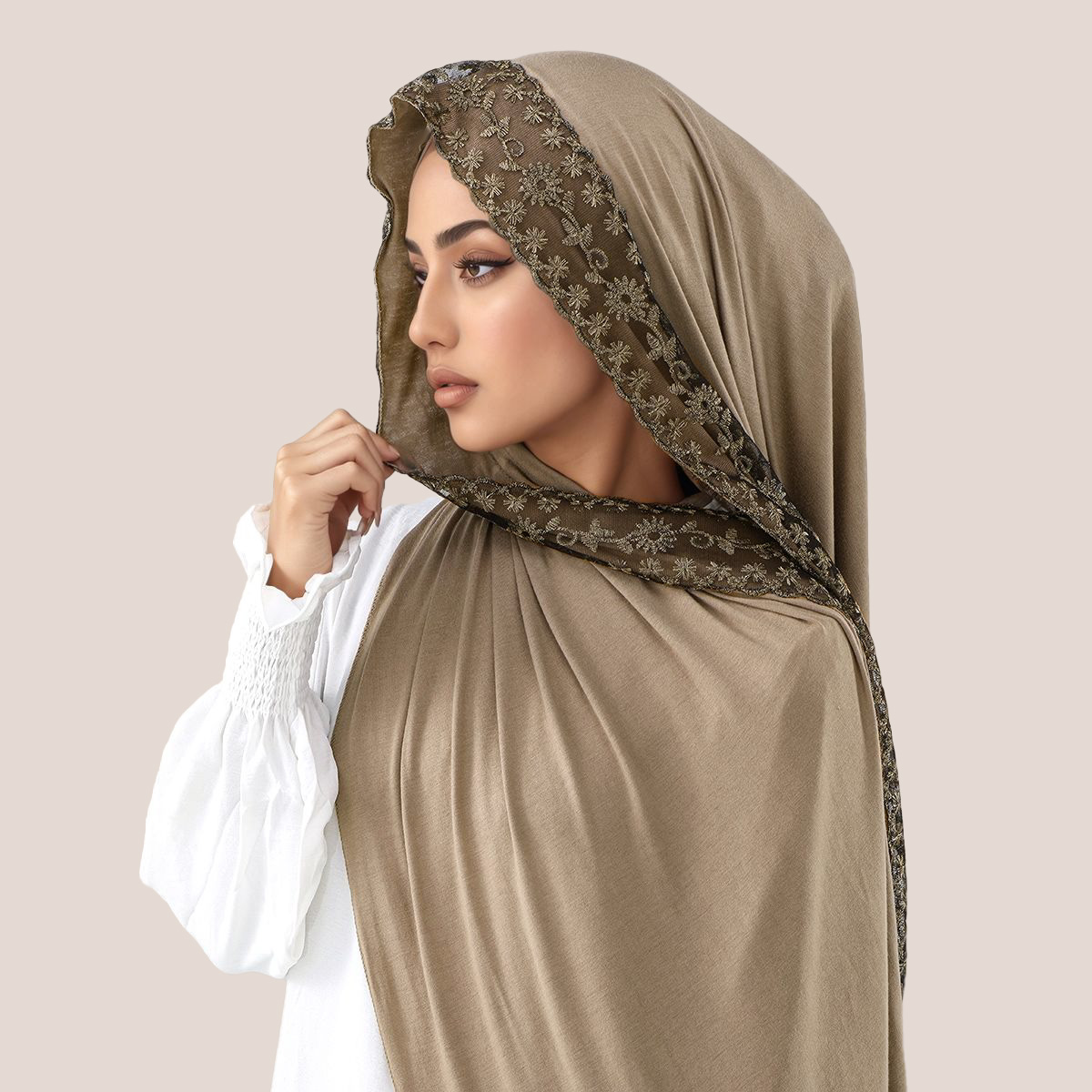 Women'S Fashion Headbands - Hijab Muslim Jersey Katun Bordir Renda,