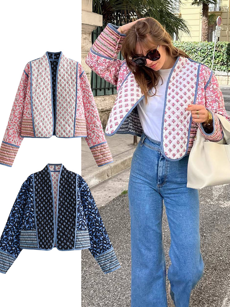Women'S Fashion Quilted Jacket - Jaket kardigan quilt motif bunga wanita,