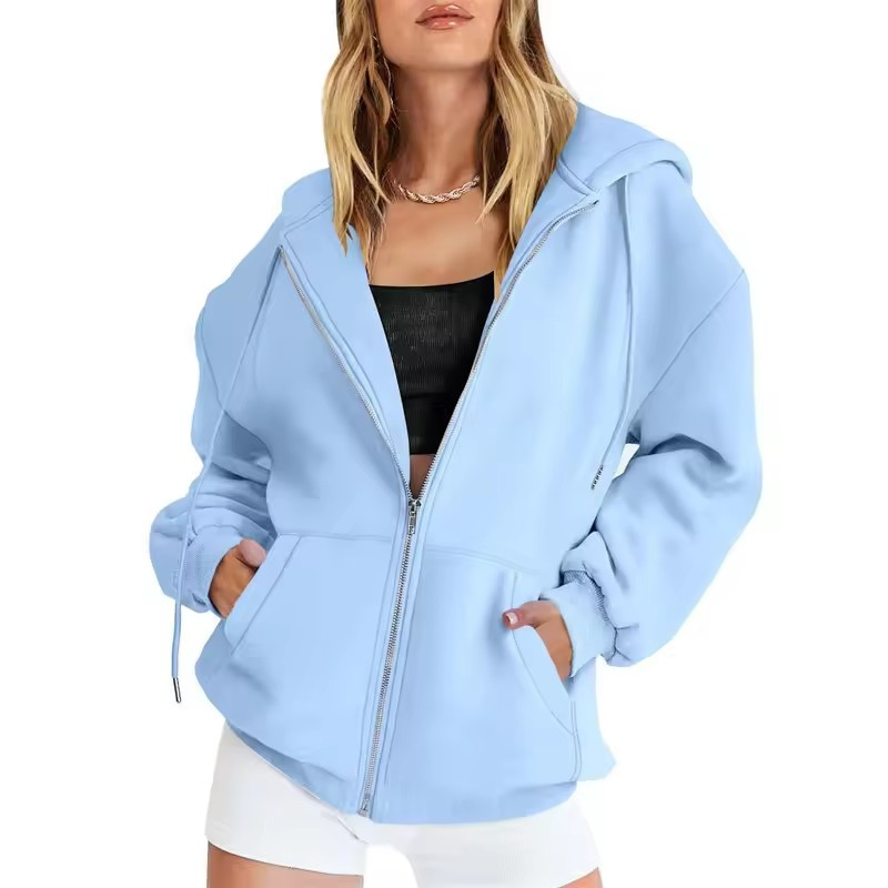 Women'S Fashion Zip Up Hoodies - Kardigan Sweater Wanita Berkerudung dengan Ritsleting