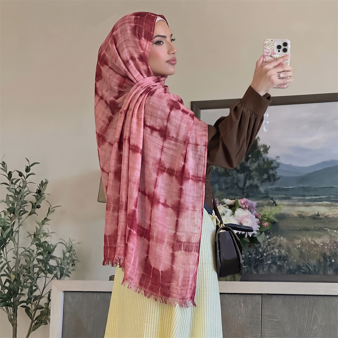 Women'S Fashion Headbands - Hijab Rayon Tie Dye dengan Rumbai,