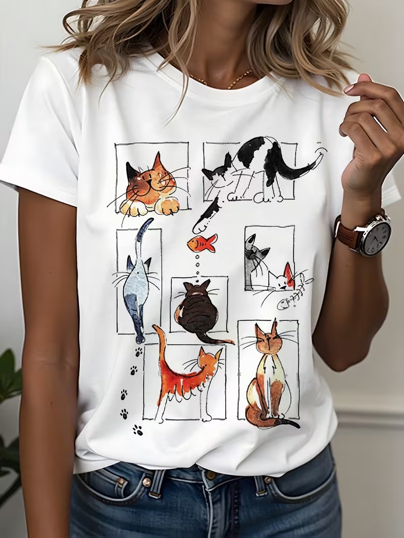 Women Fashion Pose - Kaos Kasual Wanita 90-an, Kaos Grafis