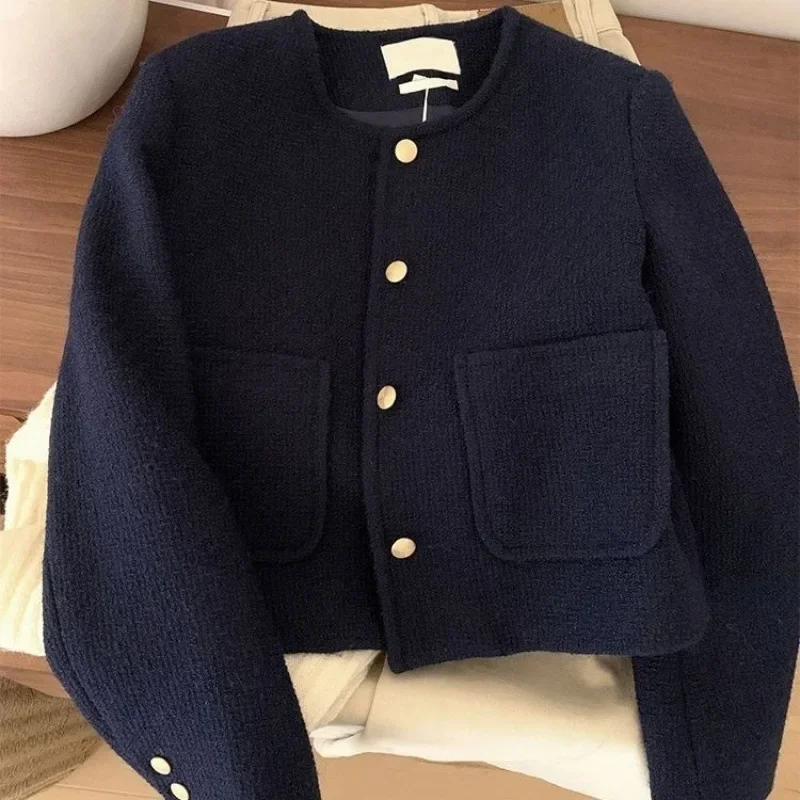 Women'S Fashion Quilted Jacket - Jaket wol biru keunguan, gaya Vintage