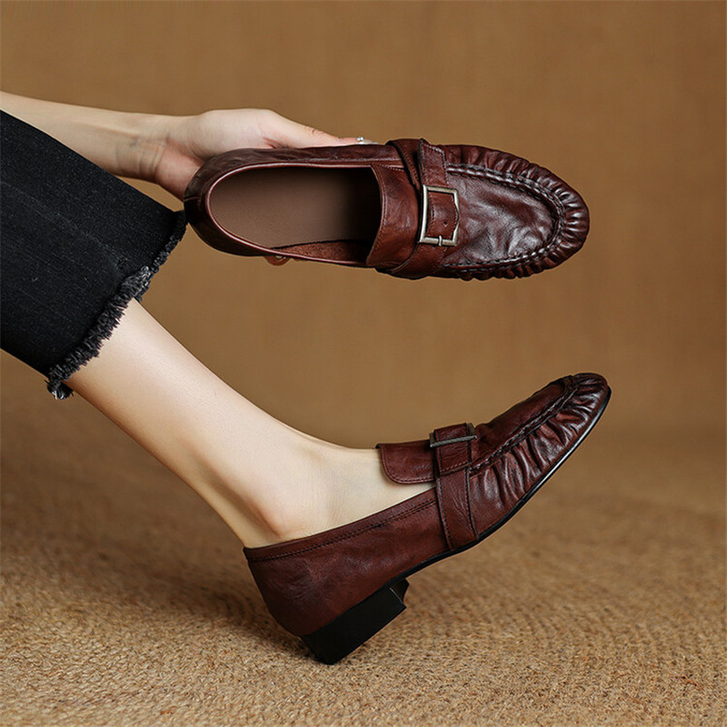 Women'S Fashion Loafers - Sepatu ujung bulat berlipat mode Pumps