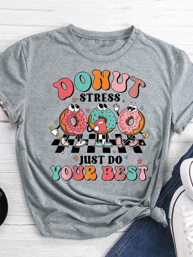 Women'S Fashion Trends 2026 Spring Summer - Kaos Cetak Donat Kartun, Atasan Kasual
