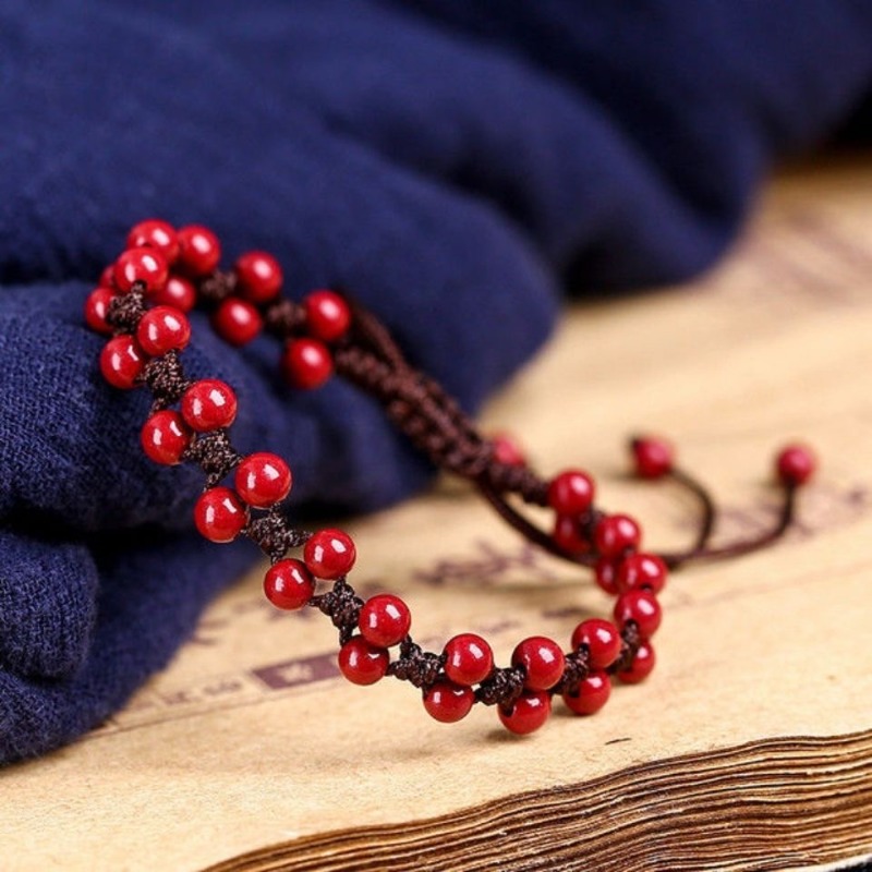 Women'S Fashion Jewellery - Disesuaikan merah alami Cinnabar 6mm manik-manik