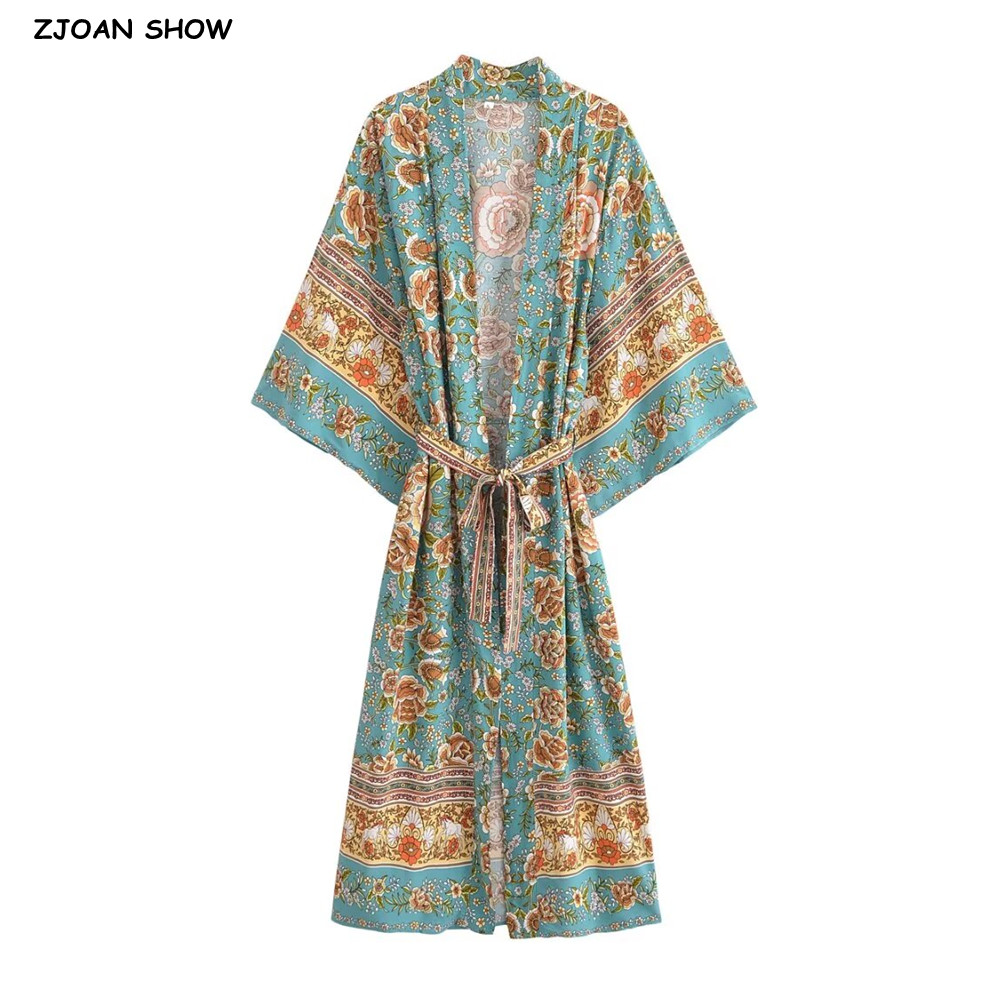 Kimono Cardigan Women - Kemeja Kimono motif bunga hijau wanita