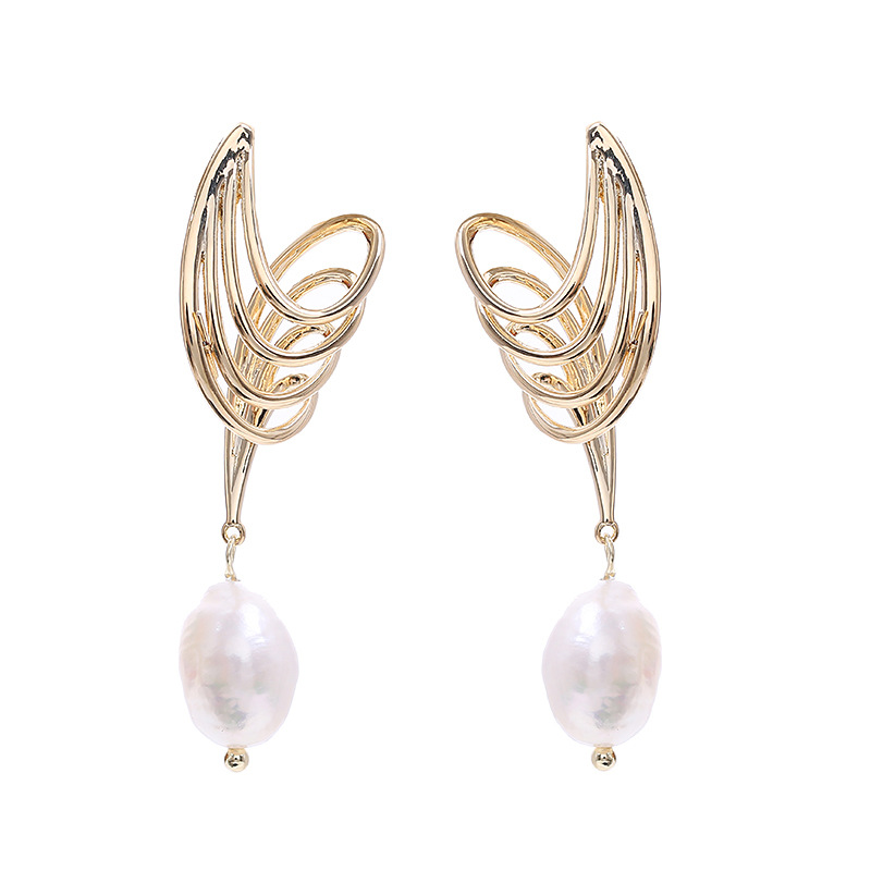 Women Fashion Nz - Anting Mutiara Bentuk Tidak Beraturan, Emas