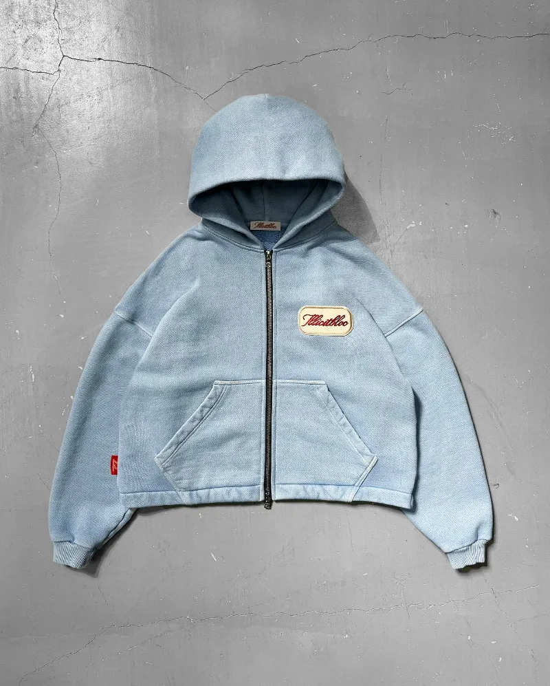 Women'S Fashion Zip Up Hoodies - Y2K Sweter Berkerudung Longgar Tambalan Bordir