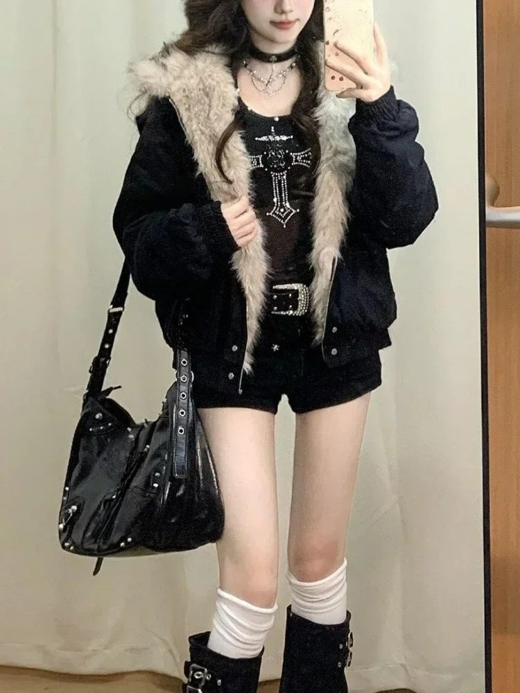 Y2k Hoodie Ritsleting Hitam An - Women'S Fashion Zip Up Hoodies ulasan dan harga