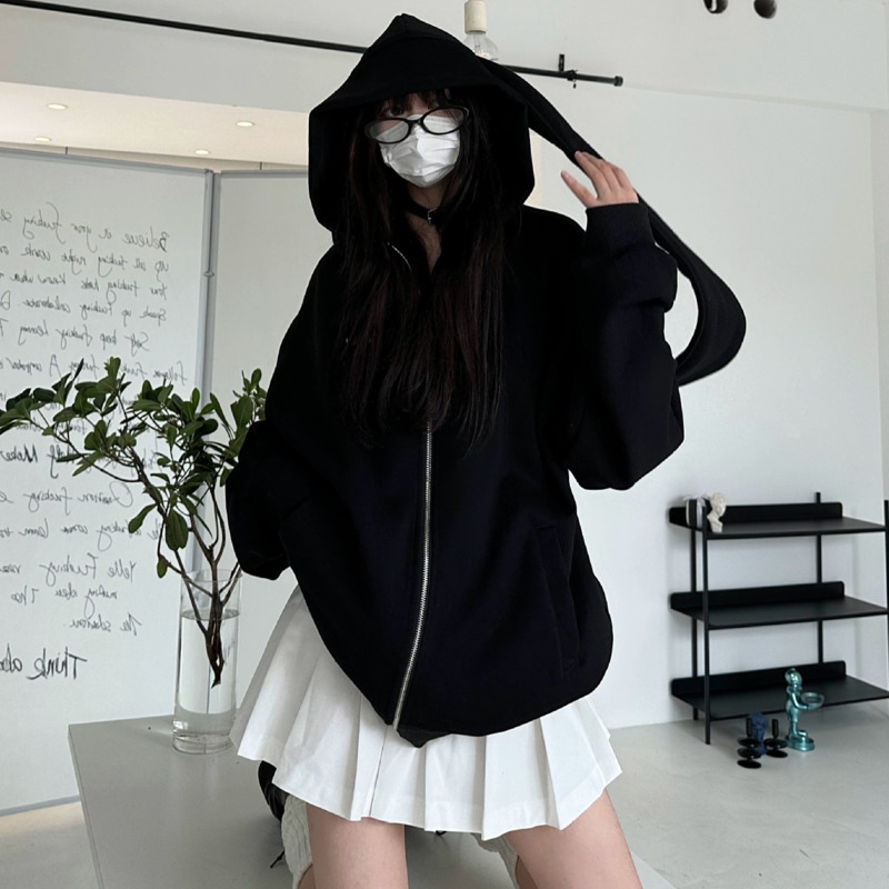 Hoodie Kelinci Kawaii Musim Gu - Women'S Fashion Zip Up Hoodies ulasan dan harga
