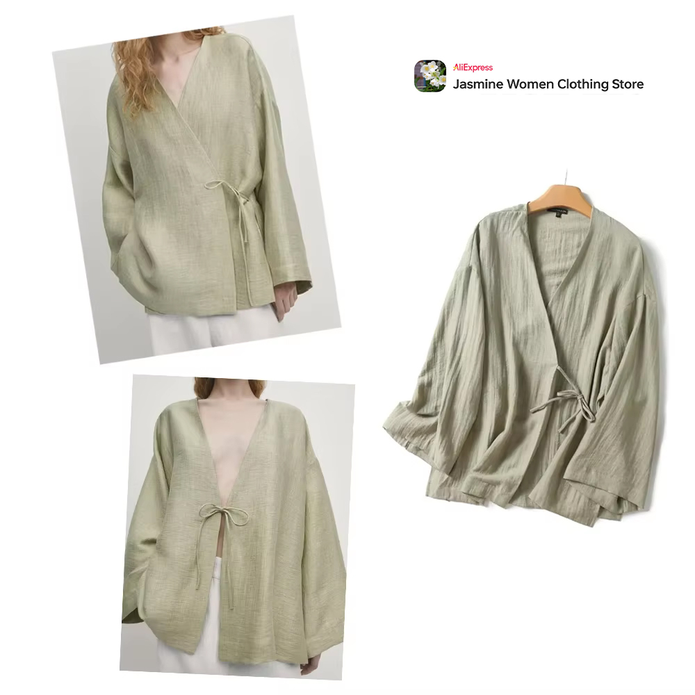 Blus Zaitun Nyaman dengan Dasi - Kimono Cardigan Women ulasan dan harga