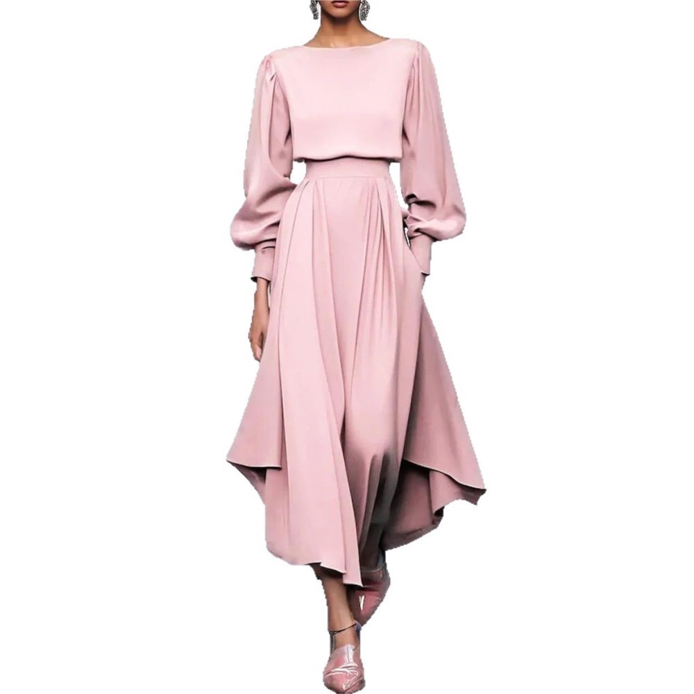 Gaun Merah Muda Lengan Panjang - Women Fashion Pose ulasan dan harga