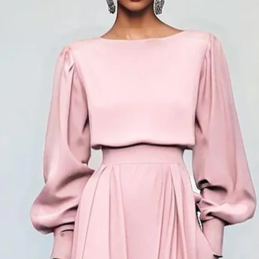 Gaun Merah Muda Lengan Panjang - Women Fashion Pose ulasan dan harga