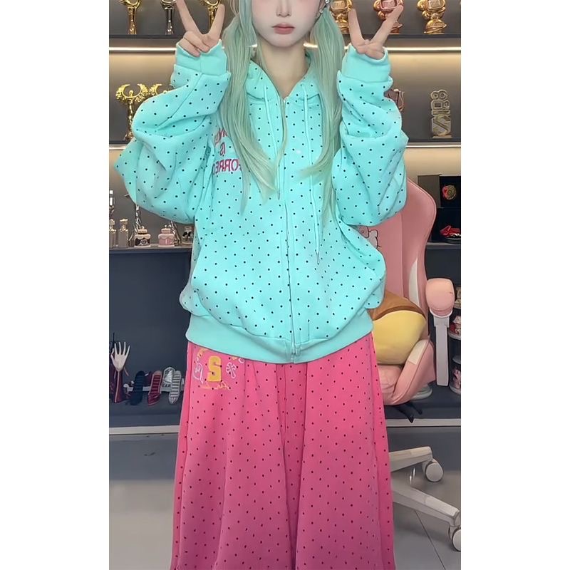 Sweatshirt Polkadot Amerika Te - Women'S Fashion Zip Up Hoodies ulasan dan harga