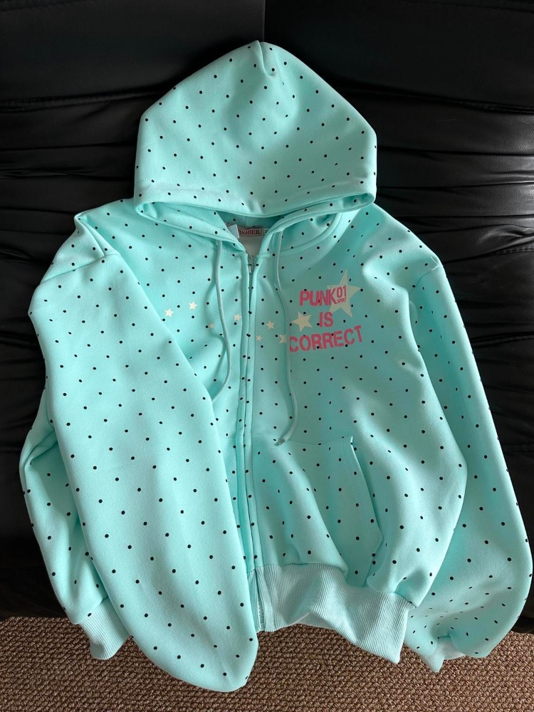 Sweatshirt Polkadot Amerika Te - Women'S Fashion Zip Up Hoodies ulasan dan harga
